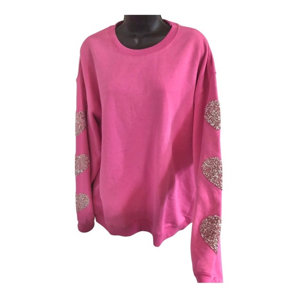 heart shaped glitter patch embroidered sleeves pink sweatshirt size XL brand new - Picture 9 of 14